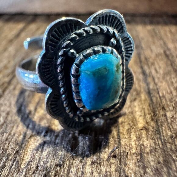 Native American Asia Turquoise Cuff Statement Ring, Genuine Sterling Silver & T - Picture 4 of 6